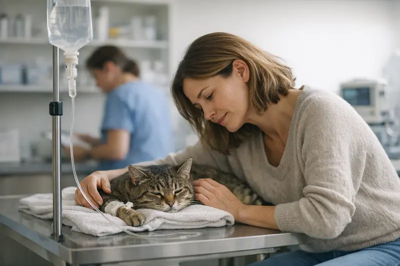 Katzenarzt Untersuchung Harnwegsprobleme Katze beim Tierarzt zur Untersuchung von Harnwegsproblemen.