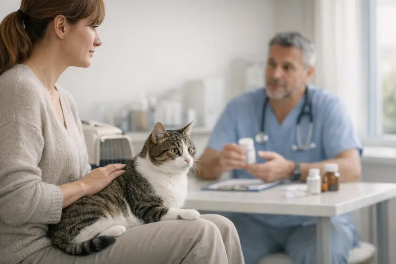 Ein Hund und eine Katze sitzen entspannt im Reisegepäck neben einer Tierarztversicherung.