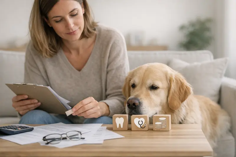 Wichtige Tarifdetails zur Haustierkrankenversicherung Ein Tierarzt erklärt einem Hundebesitzer wichtige Tarifdetails zur Krankenversicherung für Haustiere.