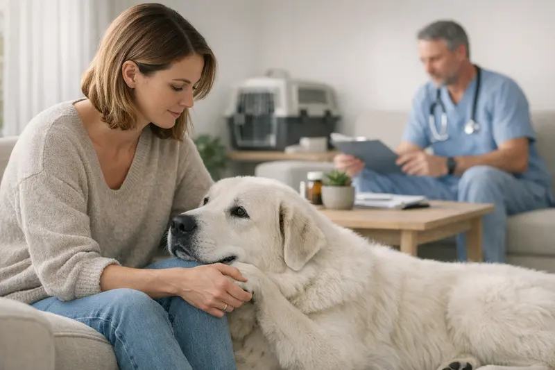 Hund beim Tierarzt für Vorsorgeuntersuchung Ein Hund bei der Untersuchung beim Tierarzt, der die Bedeutung von Vorsorgeleistungen betont.