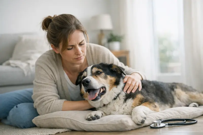 Anzeichen einer Herzinsuffizienz bei Hunden Ein Hund zeigt Anzeichen von Atemnot, was auf eine Herzinsuffizienz hindeuten könnte.