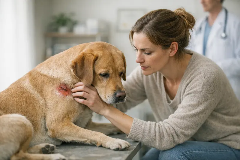 Hund beim Tierarzt Ein Hund, der beim Tierarzt untersucht wird, um gesundheitliche Probleme frühzeitig zu erkennen.