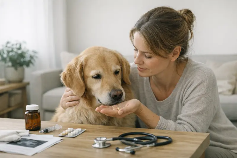 Hund beim Tierarzt Ein Hund beim Tierarzt für eine ambulante Behandlung, die zur Sicherstellung seiner Gesundheit wichtig ist.