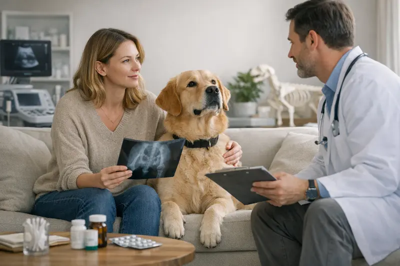 Hund Untersuchung Tierarzt Versicherung Ein Hund wird von einem Tierarzt untersucht, um Versicherungstarife zu vergleichen.
