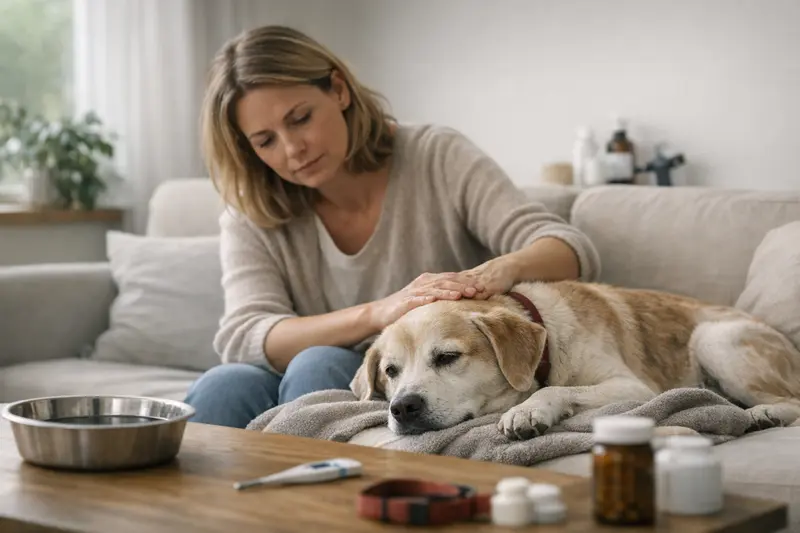 Hormonelle Störungen bei Hunden Hund zeigt Anzeichen einer hormonellen Störung wie vermehrten Durst und Trägheit.