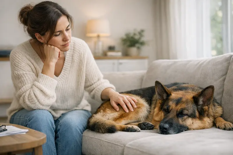 Hund mit HD-Symptomen und Tierarztbesuch Ein Hund mit HD-Symptomen beim Tierarzt, Sorgen um die Versicherung.