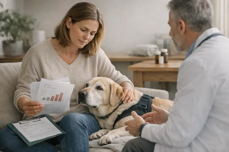 Hund beim Tierarzt - Behandlung von Hüftproblemen Hund beim Tierarzt, der eine Behandlung für Hüftprobleme erhält.