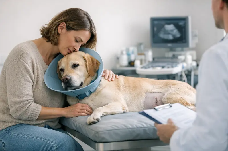 Hundeoperation und Tarifpunkte Eine Hundeoperation, bei der ein Tierarzt die richtigen Tarifpunkte für planbare Kosten erklärt.
