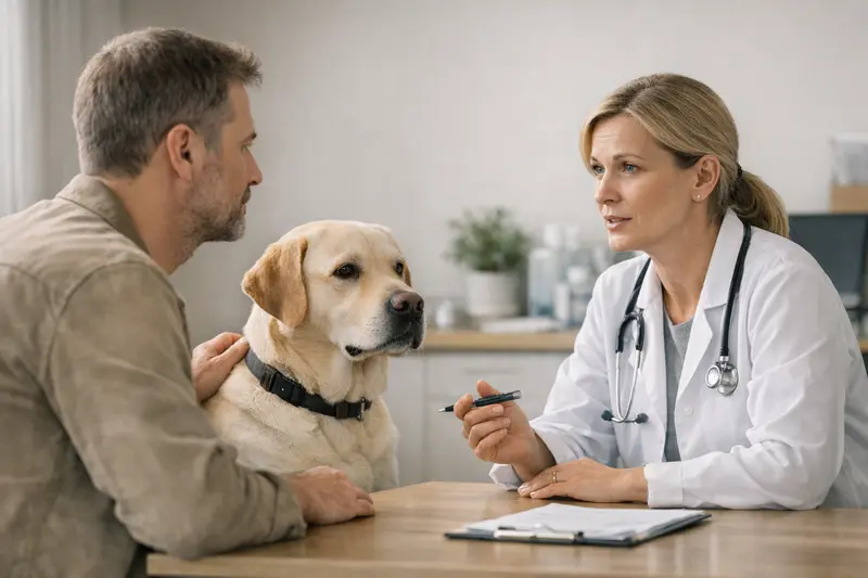 Hund beim Tierarzt Ein Hund beim Tierarzt zeigt die Bedeutung der Gesundheitsangaben für die Versicherung.
