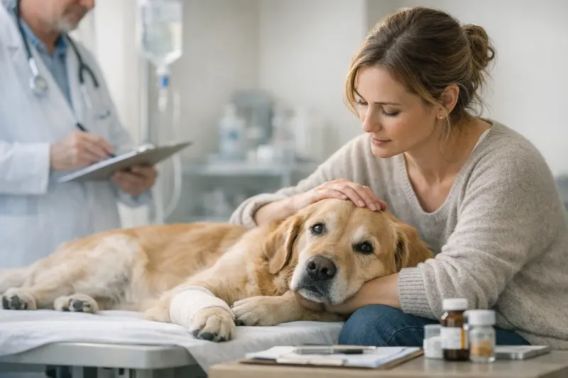 Hund mit Vorerkrankungen beim Tierarzt Hund mitärztlicher Untersuchung trotz Vorerkrankung.