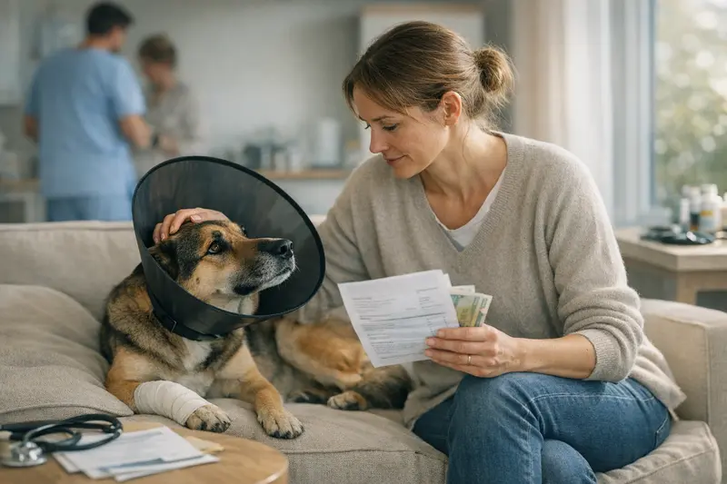 Adoptierter Hund und Versicherung Adoptierter Hund, der sicher und geborgen in einem Zuhause lebt, symbolisiert die Notwendigkeit einer Versicherung.