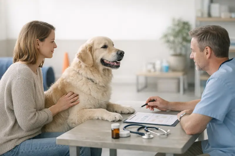 Hund Tierarzt Tarifvergleich Ein Hund bei einer tierärztlichen Untersuchung zur Tarifvergleichsberatung