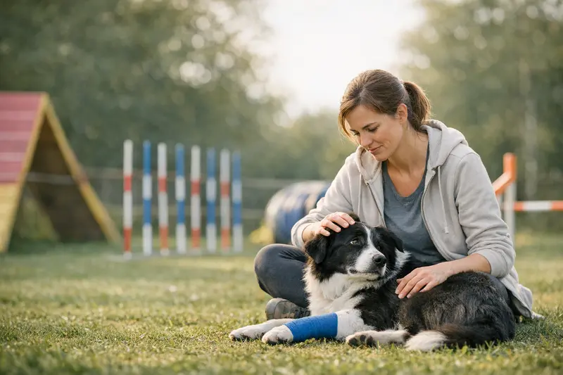 Hund im Agility beim Training Ein Hund beim Agility-Training, der durch einen Reifen springt und sich dabei möglicherweise verletzt.