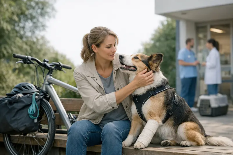 Tierarztbesuch für aktive Hunde Aktiver Hund mit Tierarzthelfer in einer modernen Klinik zur Untersuchung