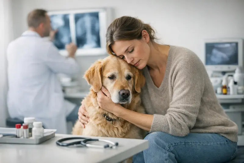 Hohe Tierarztkosten bei unklaren Symptomen Tierarzt untersucht einen Hund mit unklaren Symptomen, was zu hohen Kosten führen kann.