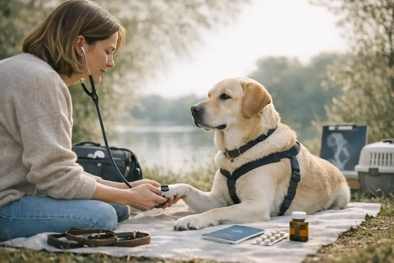 Vorsorgeleistungen für Hunde Ein Hundebesitzer lässt seinen Hund beim Tierarzt impfen, um Vorsorge für die Gesundheit zu treffen.