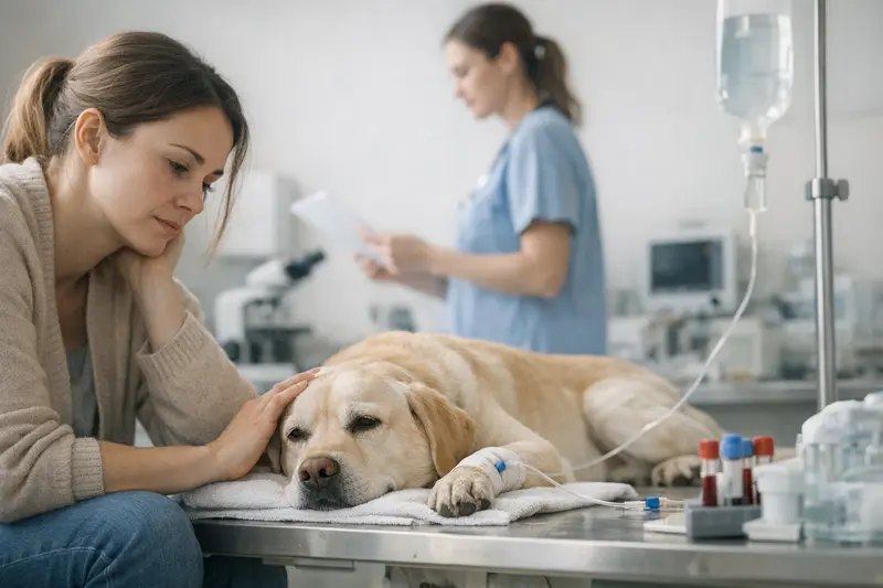 Tierarztkosten bei Infektionsverdacht Tierarzt untersucht einen Hund mit Verdacht auf eine Infektion.