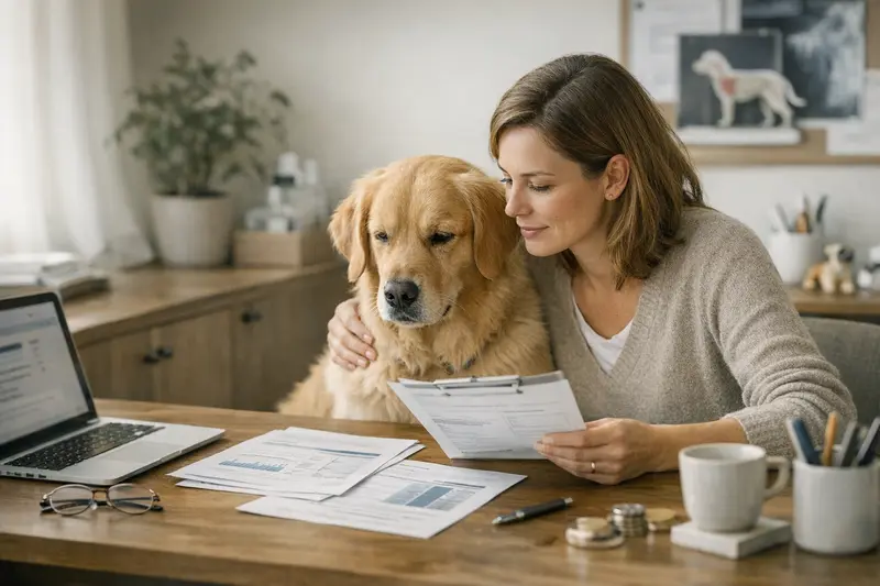 Hundehalter vergleicht Tierarztversicherungen mithilfe eines Smartphones