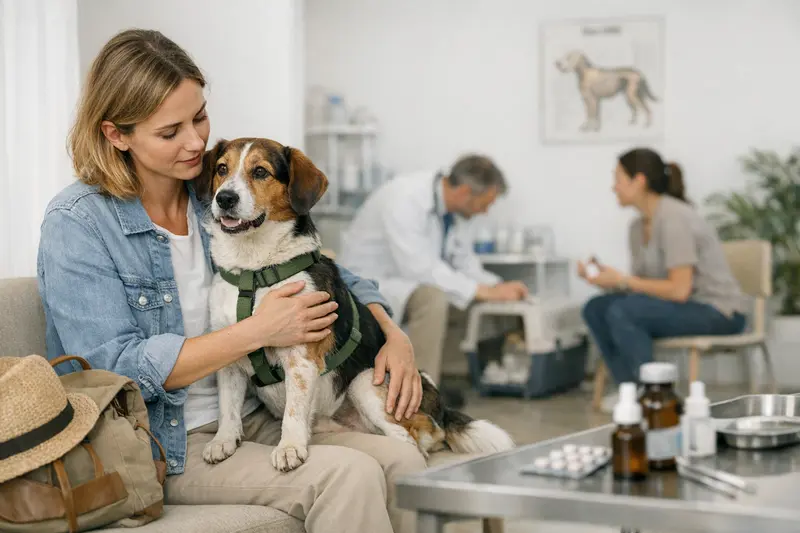 Reisevorbereitungen für Hundehalter Hund mit Reisetasche, symbolisiert Reisevorbereitungen für Hundehalter