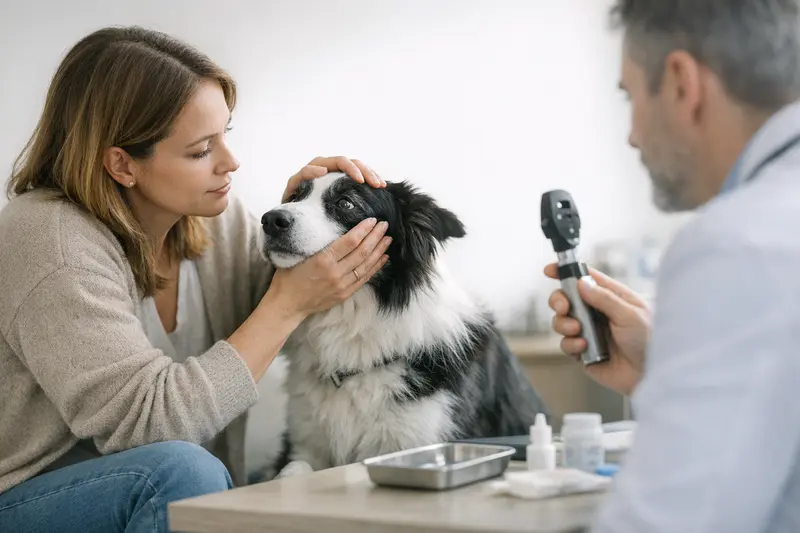Hundeaugenuntersuchung beim Tierarzt Ein Hund beim Tierarzt zur Untersuchung seiner Augen