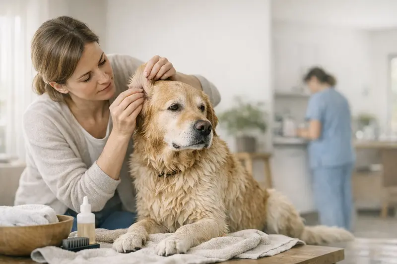 Hunde Baden und Pflege Ein Hund beim Baden, symbolisch für Pflege und Gesundheitsvorsorge.