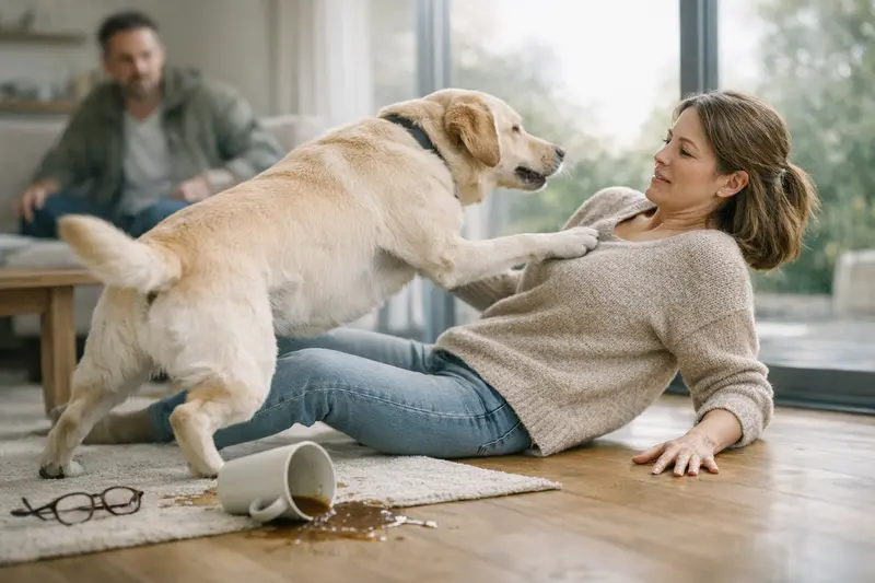 Hundehaftpflicht und sichere Begrüßung Ruhiger Hund, der freundlich begrüßt wird, steht symbolisch für die Notwendigkeit einer Hundehaftpflichtversicherung.