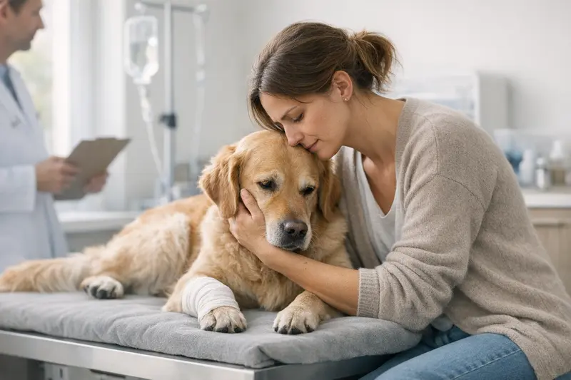 Hundehaftpflicht und Tierarztkosten Eine Hundebesitzerin mit ihrem Hund beim Tierarzt, symbolisiert die Bedeutung von Versicherungen für Tierarztkosten.