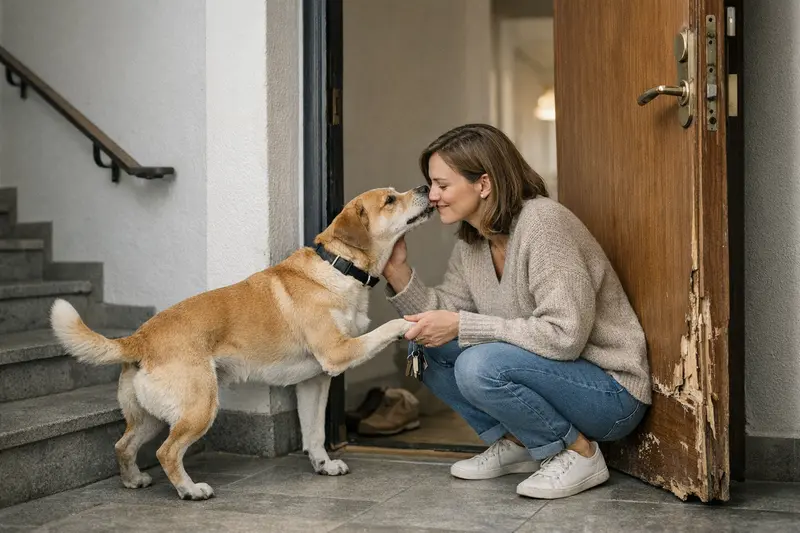 Haftpflichtversicherung für Hunde Hundehalter, der über Haftpflichtversicherungen für Mietsachschäden nachdenkt