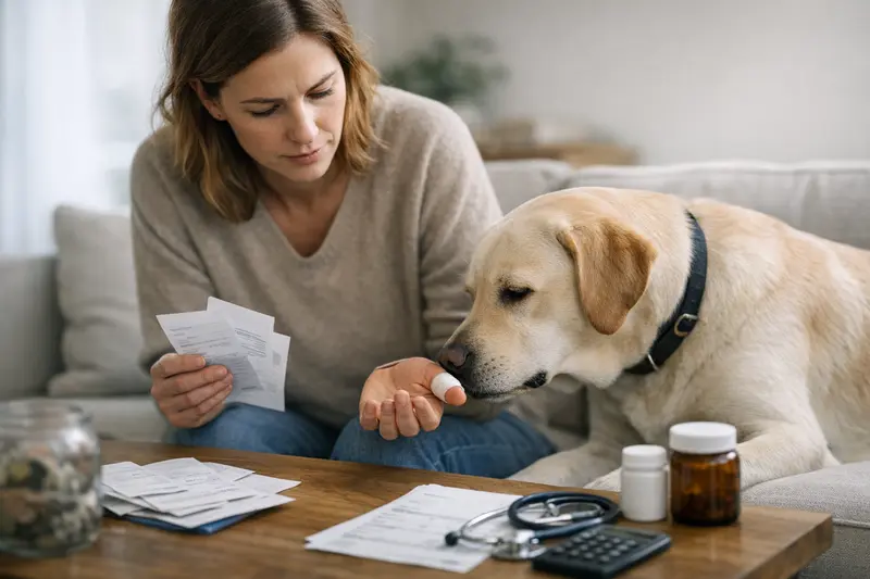 Ein Hund beim Tierarzt, der einen medizinischen Check-up erhält, um Tierarztkosten und Versicherungsfragen zu beleuchten.