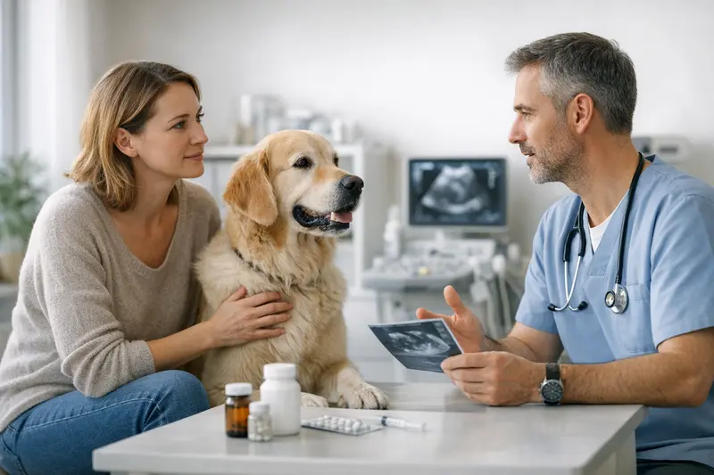 Tierärztliche Untersuchung für Hunde Ein Hund bei einer tierärztlichen Untersuchung zur Diagnostik.