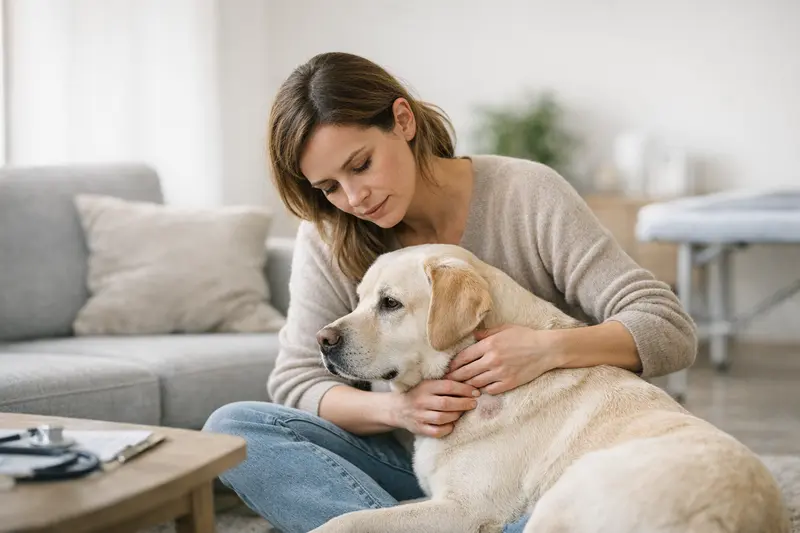 Hundeversicherung und Wartezeiten Ein glücklicher Hund beim Tierarzt, symbolisiert die Wichtigkeit einer Hundeversicherung.