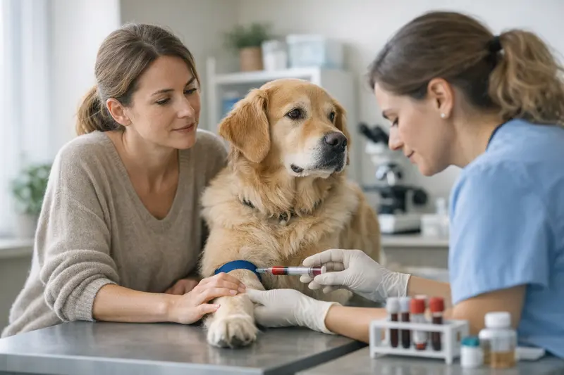 Tierarztuntersuchung Hund Gesundheitscheck Ein Tierarzt untersucht einen Hund auf mögliche Gesundheitsprobleme.