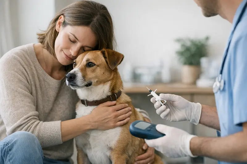 Chip-Implantation Hund Vorsorge Ein Tierarzt implantiert einen Mikrochip bei einem Hund zur Vorsorge.