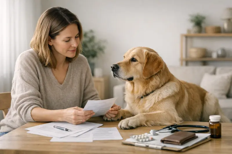Hund und Tierarzt für Vorsorgeuntersuchung Ein Hund bei einer tierärztlichen Untersuchung zur Vorsorge.