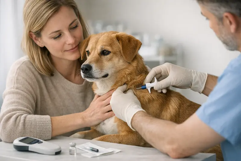 Ein Hund erhält einen Mikrochip im Veterinäramt zur Identifikation.
