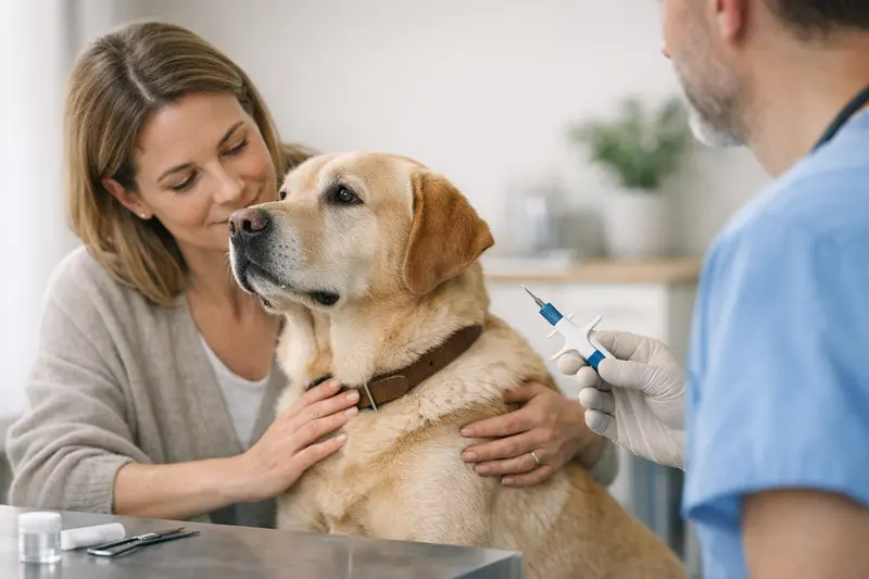 Chippen als Vorsorge beim Hund Ein Hund mit Mikrochip, der gezeigt wird, um die Bedeutung von Vorsorgemaßnahmen zu verdeutlichen.