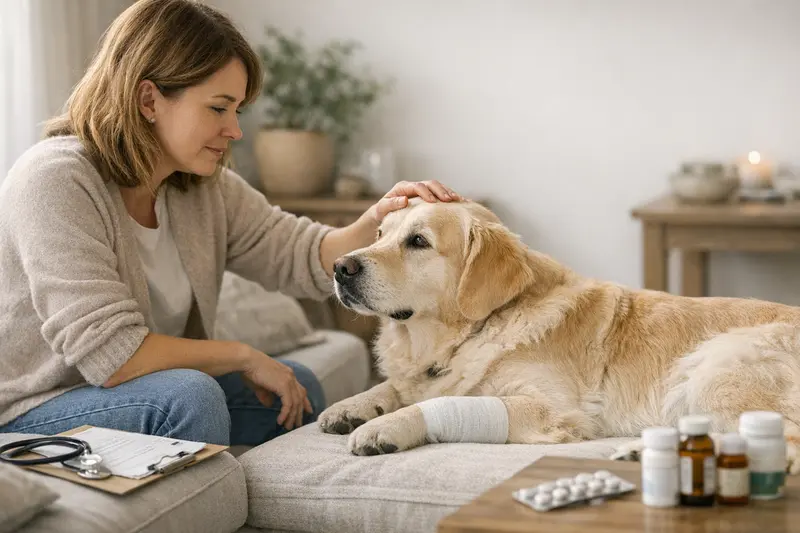 Tierarztgespräch über OP-Schutz und Versicherungsoptionen Tierarzt mit einem Hund, der eine umfassende Versicherung für Tiergesundheit und Operationen bespricht.