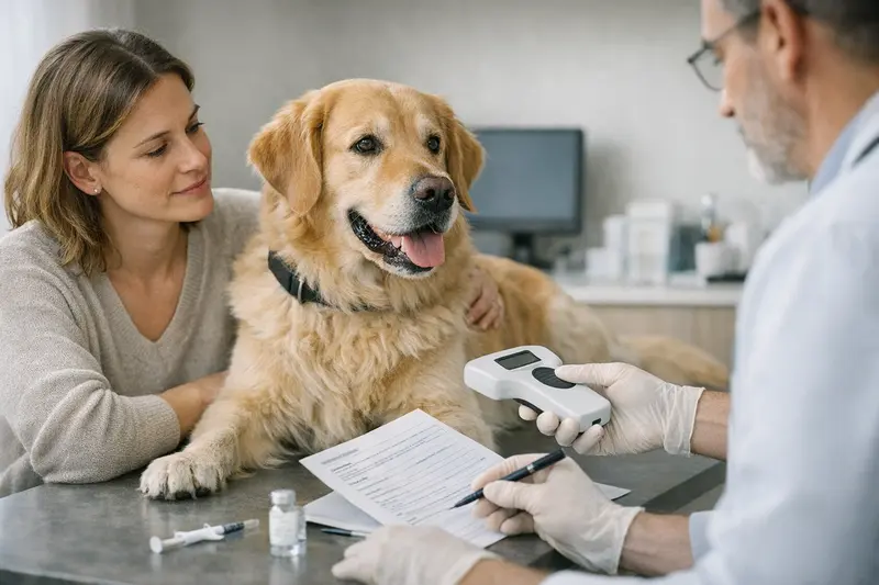 Der Prozess des Chippen und Registrierens eines Hundes beim Tierarzt.