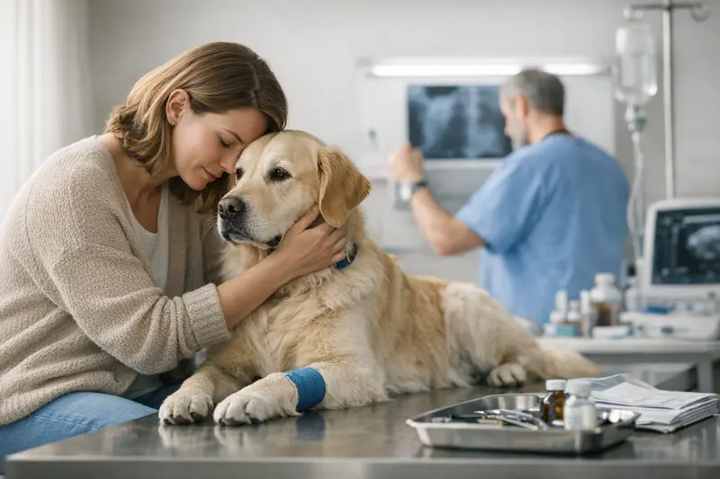 Tierarztkosten für Hunde verstehen Ein Hund erhält eine tierärztliche Untersuchung, die hohe Kosten verursachen kann.
