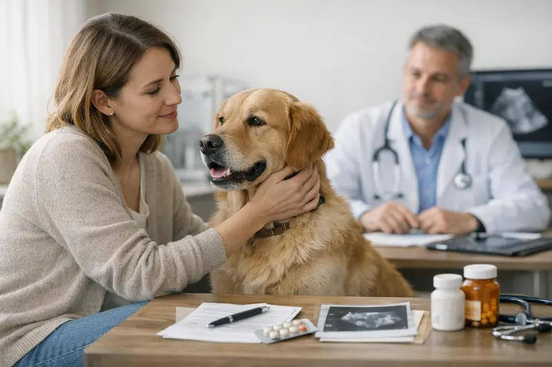 Hundeversicherung Tarifunterschiede Hund beim Tierarzt, um Details zur Hundeversicherung zu besprechen