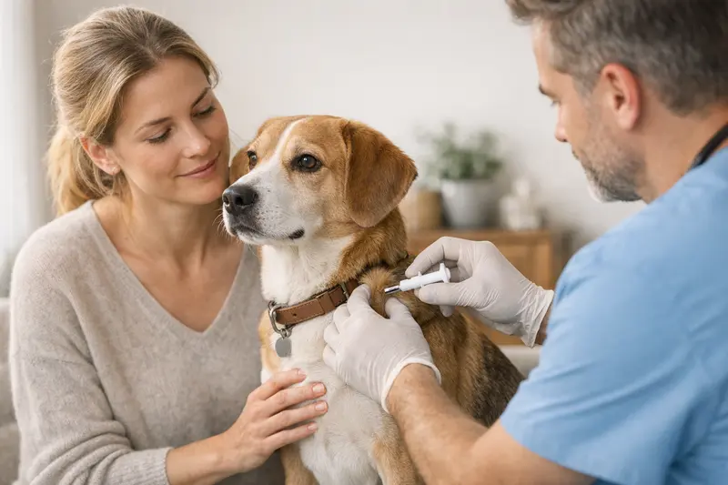 Chippen beim Hund - Pflicht oder Empfehlung? Ein Hund mit einem Mikrochip-Transponder, der deutlich macht, wie wichtig das Chippen für die Identifizierung ist.