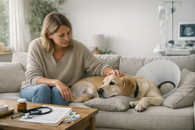 Ein gesunder Hund beim Tierarzt, der zeigt, wie wichtig eine Absicherung für unerwartete Tierarztkosten ist.