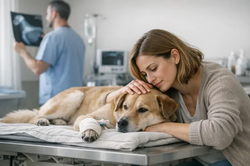 Ein Hund spielt drinnen und könnte potenziell Tierarztkosten verursachen.