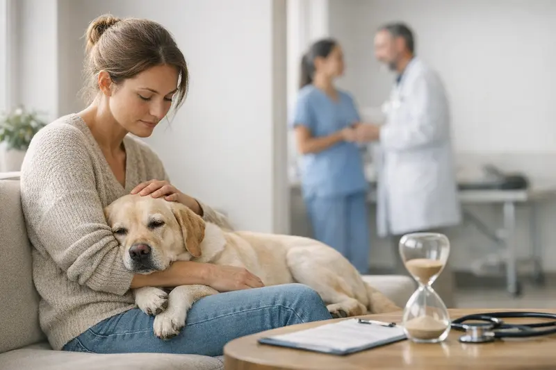 Tierarztkosten und Wartezeiten in der Versicherung Tierarzt konsultiert einen Hund und informiert über Wartezeiten in der Versicherung.
