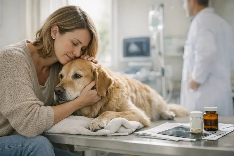 Tierarztuntersuchung Hund Tierarzt bei der Untersuchung eines Hundes mit Diagnosetechniken.