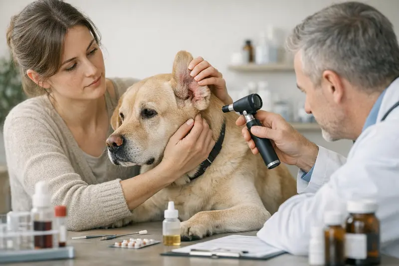 Nahaufnahme eines Hundes mit gesunder Haut und Ohrengesundheit