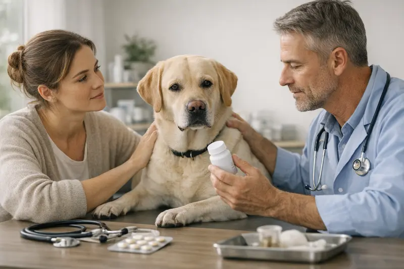 Hund beim Tierarzt für Gesundheitsprüfung Ein Hund beim Tierarzt, der eine Untersuchung durchführt, um mögliche Gesundheitsprobleme zu erkennen.