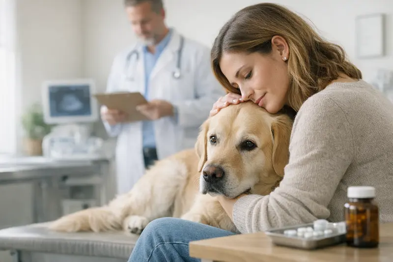 Hund beim Tierarzt Ein Hund beim Tierarzt, während eine Untersuchung auf wiederkehrende Beschwerden erfolgt.