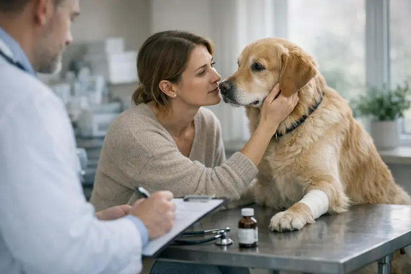 Hundeversicherung Wartezeiten und Vorerkrankungen Hundehalter informiert sich über Wartezeiten und Vorerkrankungen bei einer Tierkrankenversicherung.
