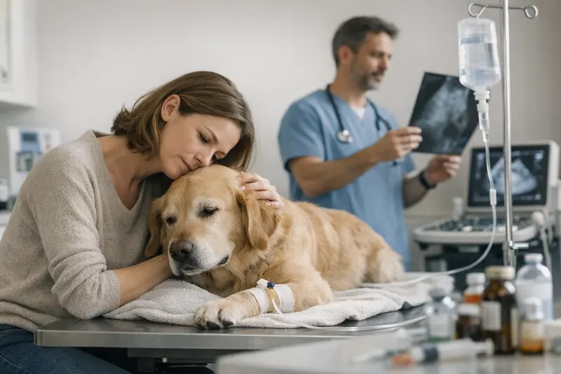 Tierarztkosten für Hunde bei Fressproblemen Ein Hund beim Tierarzt, der untersucht wird, weil er nicht frisst.